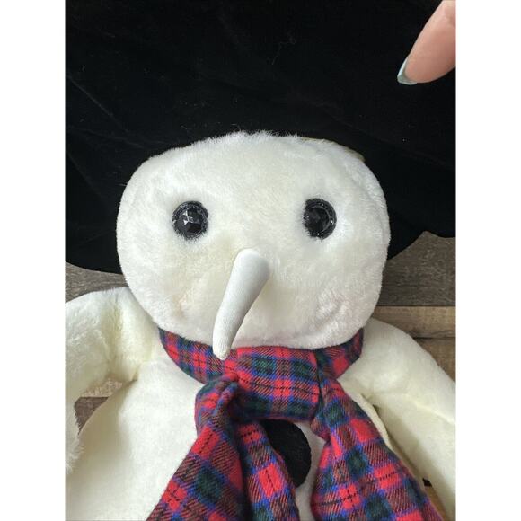 1997 Snowden Plush Snowman 22" Tall Black Top Hat Red Plaid Scarf Christmas - Picture 3 of 7